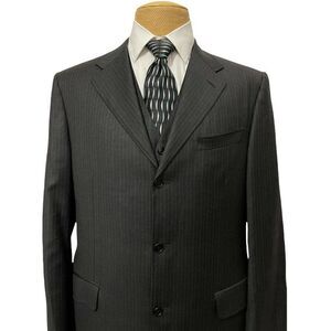 CANALI Men's Two Piece Sports Coat Vest Charcoal Gray Orange Striped Size 44 L